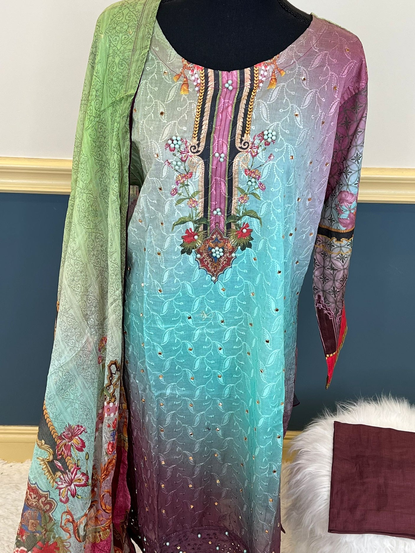 Pakistani Stitched lawn Embroidered Salwar kameez ready to ship