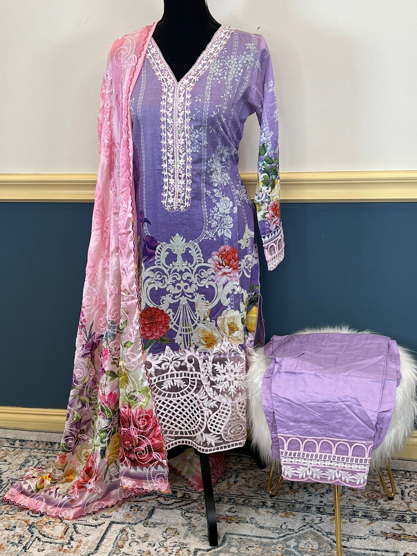 Pakistani Stitched Luxury Embroidered lawn Salwar kameez ready to ship