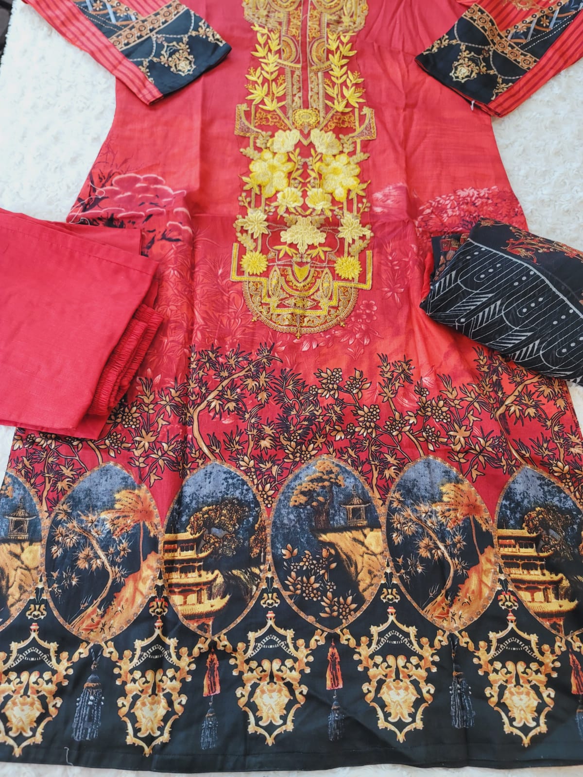 Indian Cotton Stitched Embroidery Suit Ready To Ship