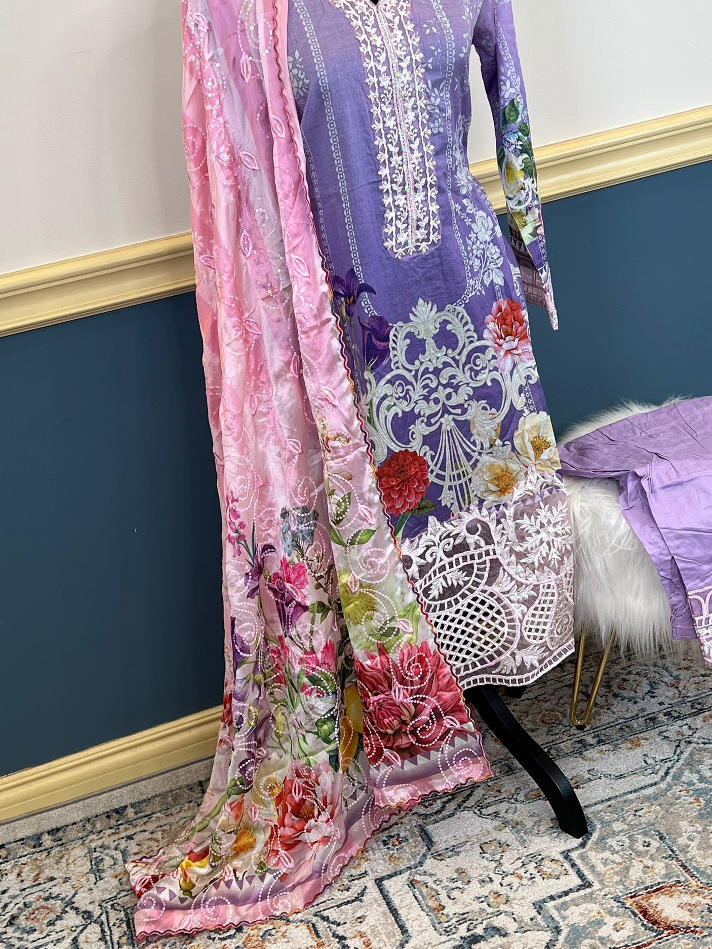 Pakistani Stitched Luxury Embroidered lawn Salwar kameez ready to ship