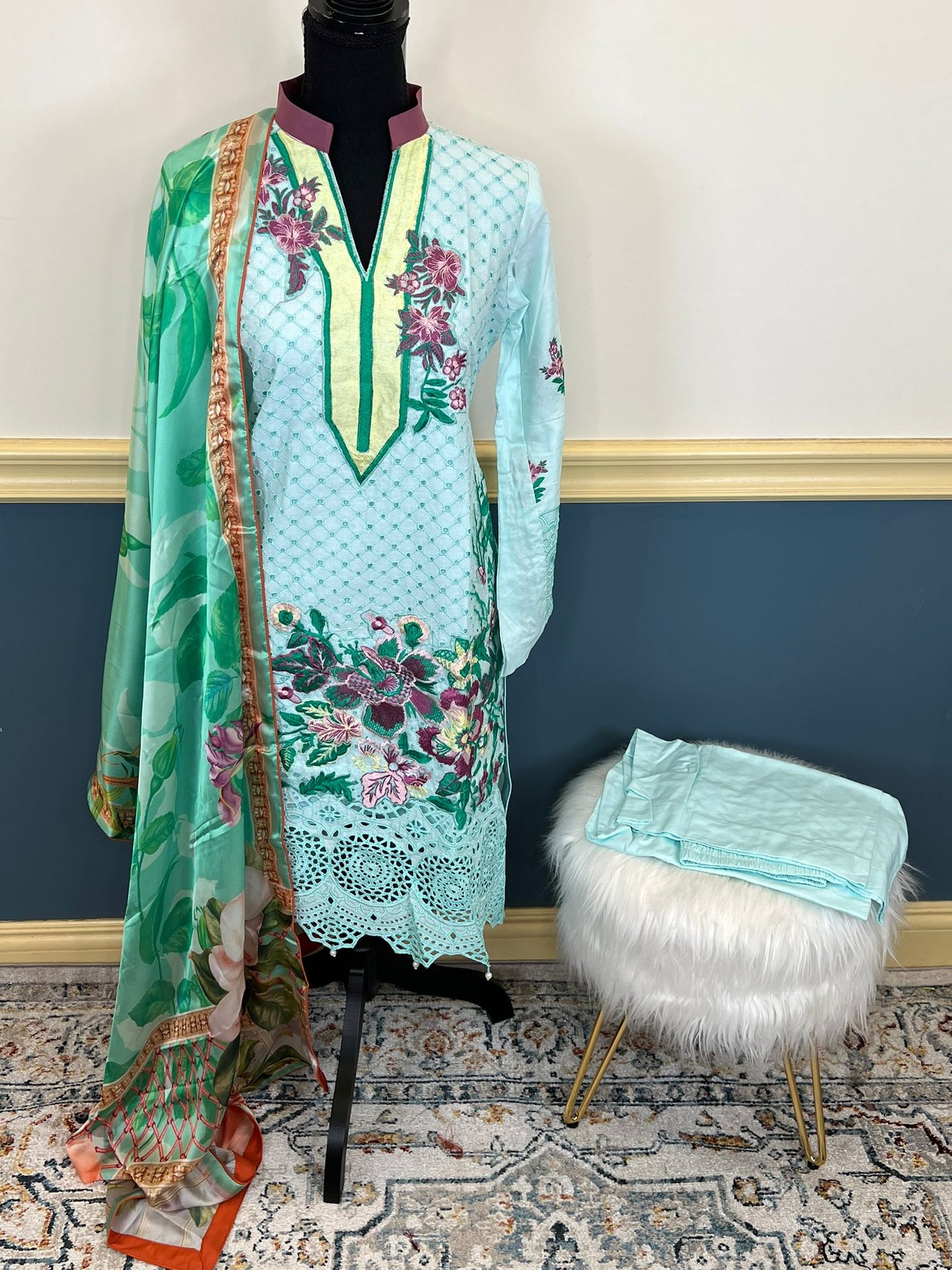 Pakistani Stitched Embroidery Lawn Suit Ready To Ship