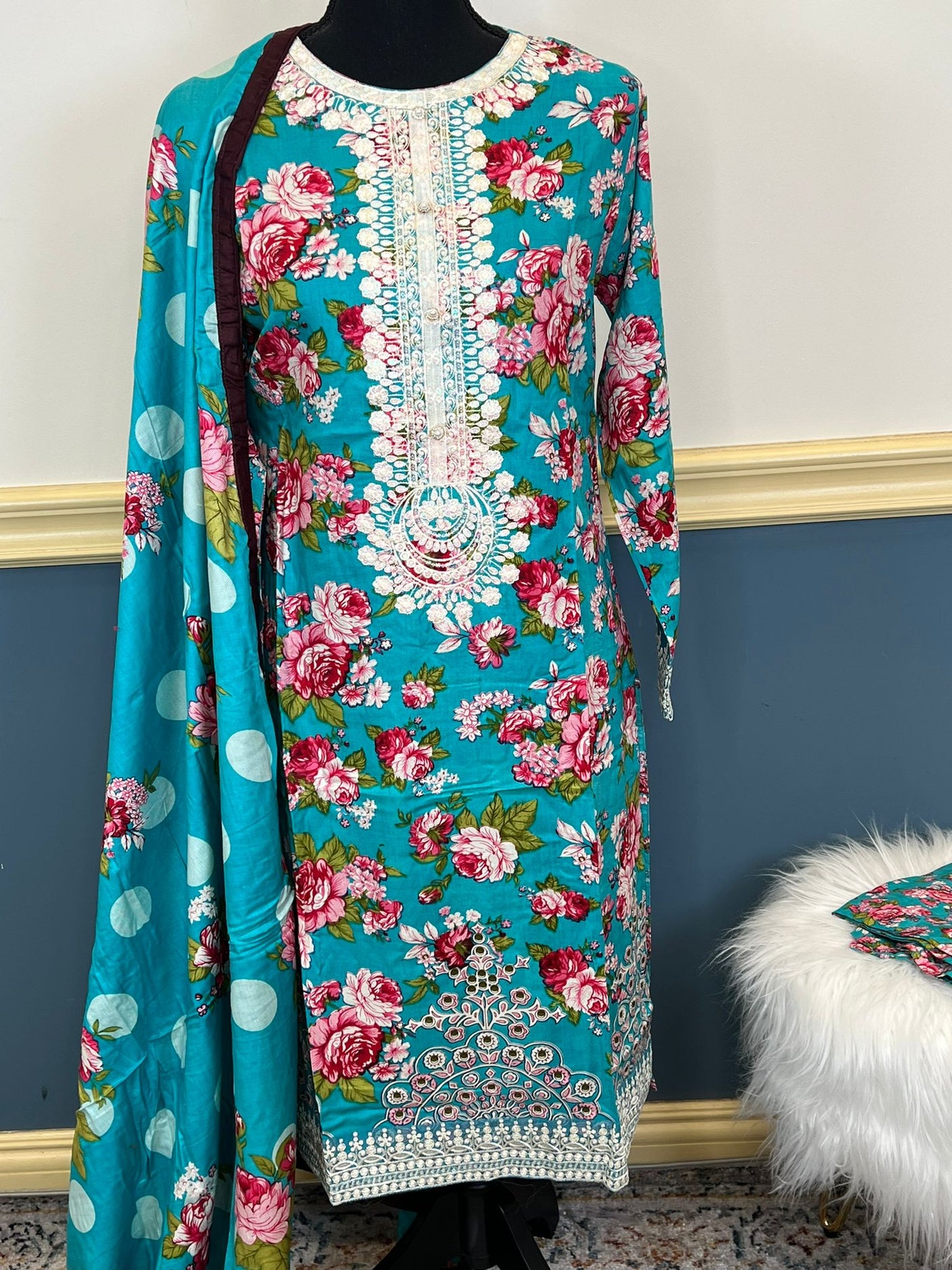 Pakistani linen Embroidered Salwar kameez Ready To Ship