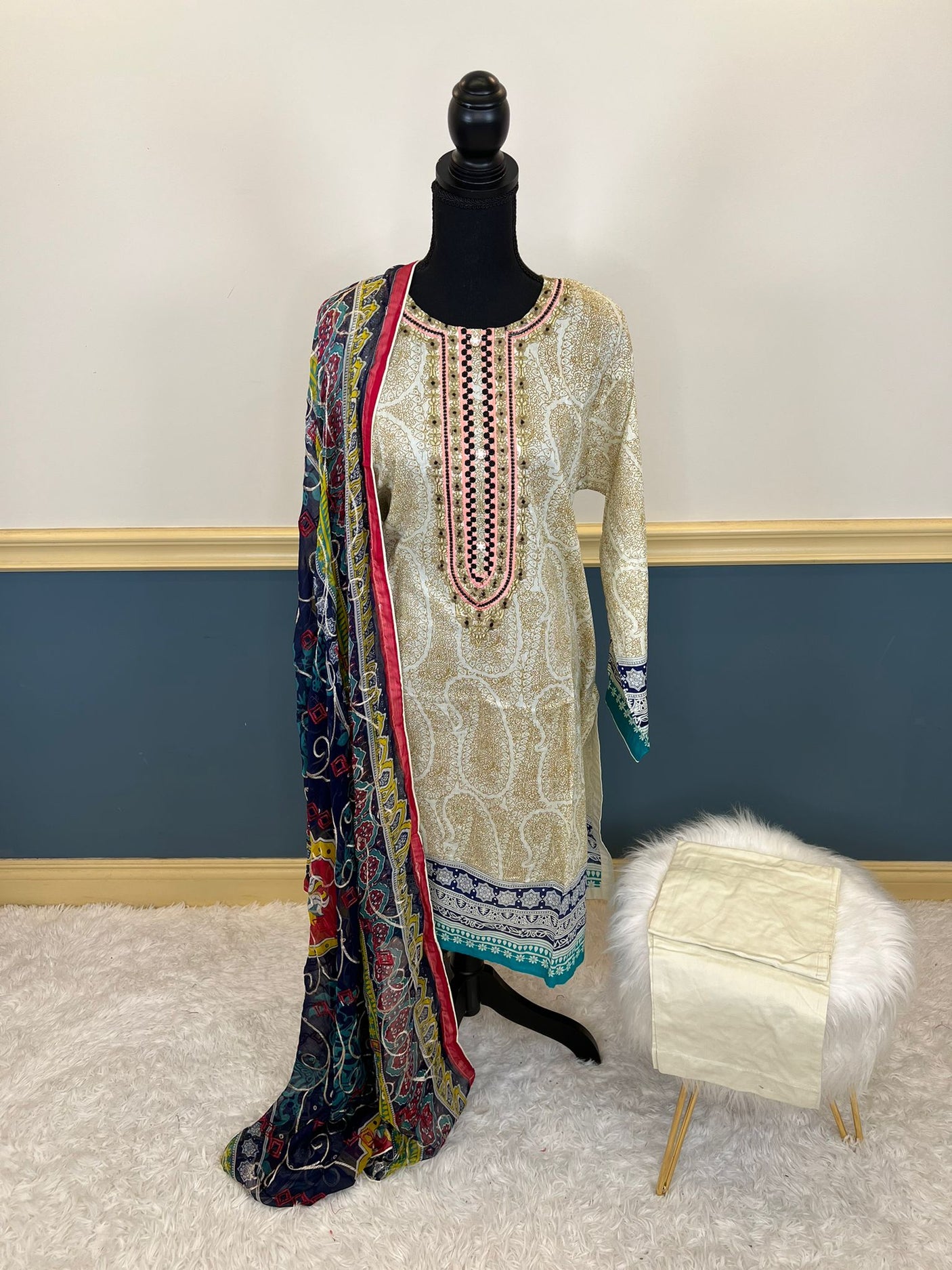 Pakistani Stitched lawn Embroidered Salwar kameez ready to ship