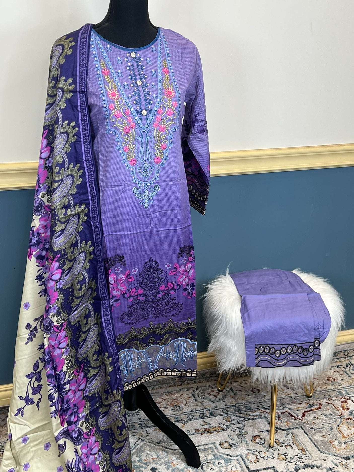 Pakistani linen Embroidered Salwar kameez Ready To Ship