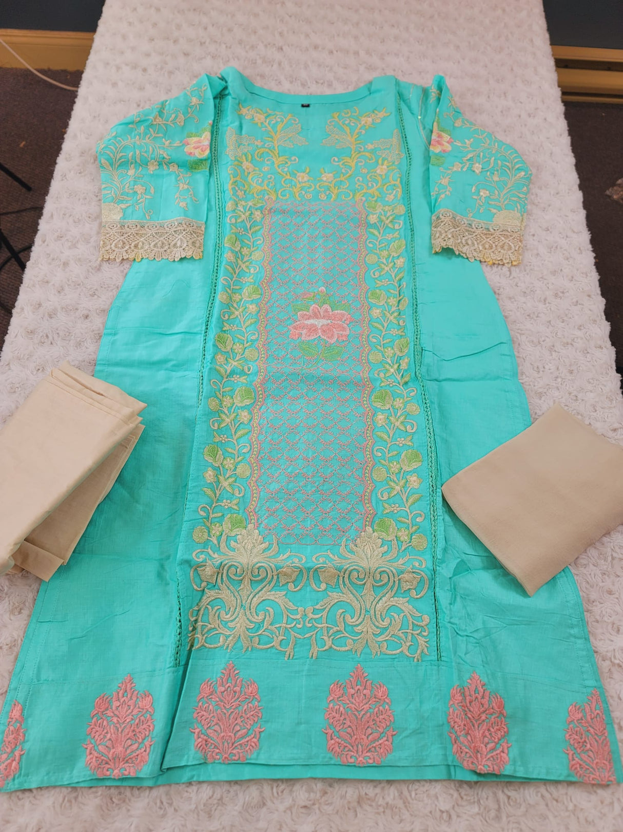 Indian Cotton Stitched Embroidery Suit Ready To Ship