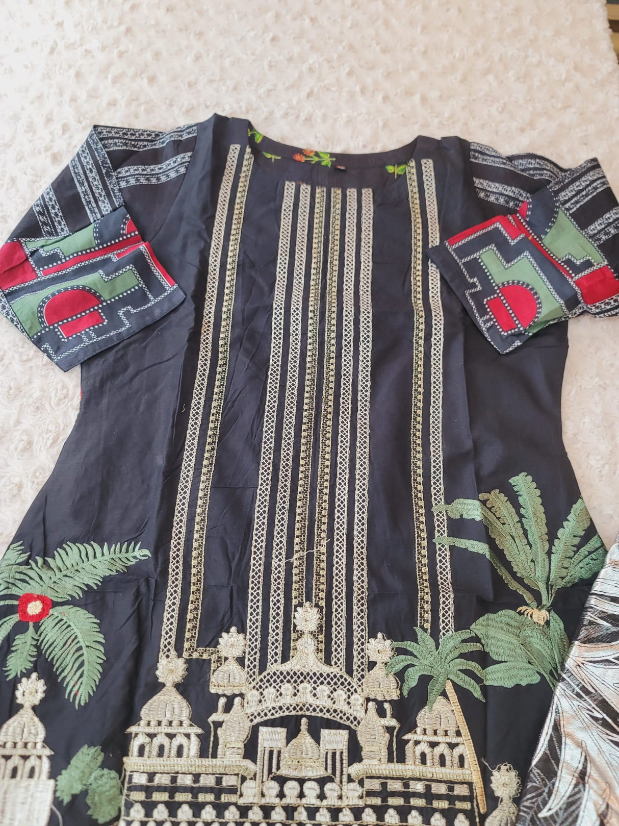 Indian Cotton Stitched Embroidery Suit Ready To Ship