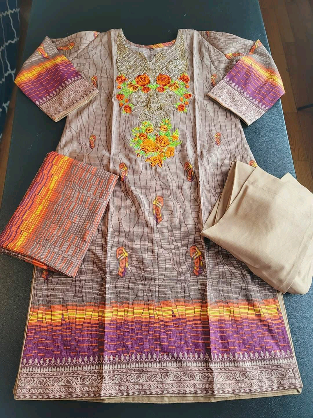 Pakistani linen Embroidered Salwar kameez Ready To Ship