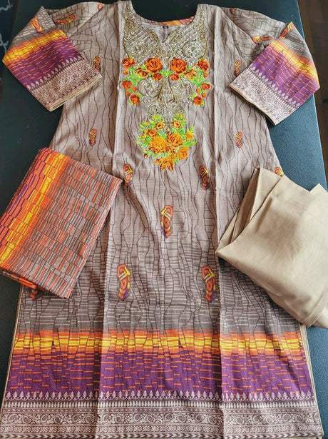 Pakistani linen Embroidered Salwar kameez Ready To Ship