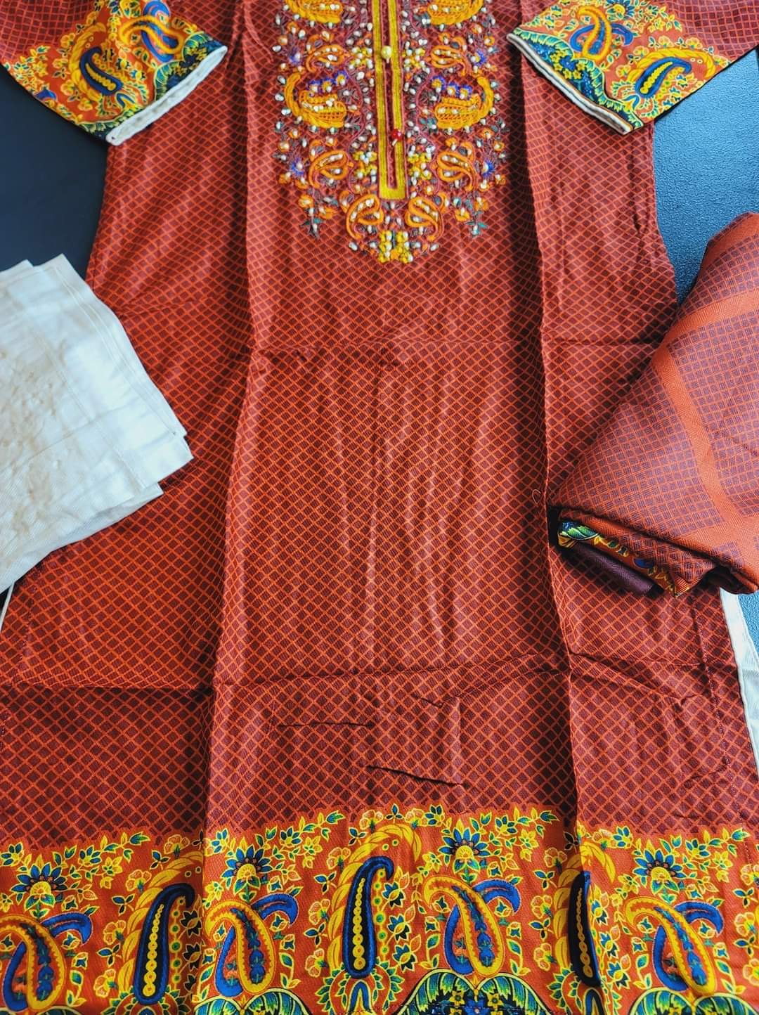 Pakistani linen Embroidered Salwar kameez Ready To Ship