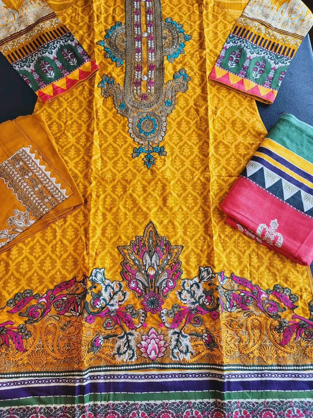 Pakistani Linen Embroidered Salwar kameez Ready To Ship