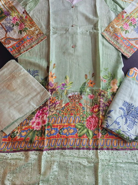 Pakistani Linen Chickenkari Embroidered Salwar kameez Ready To Ship