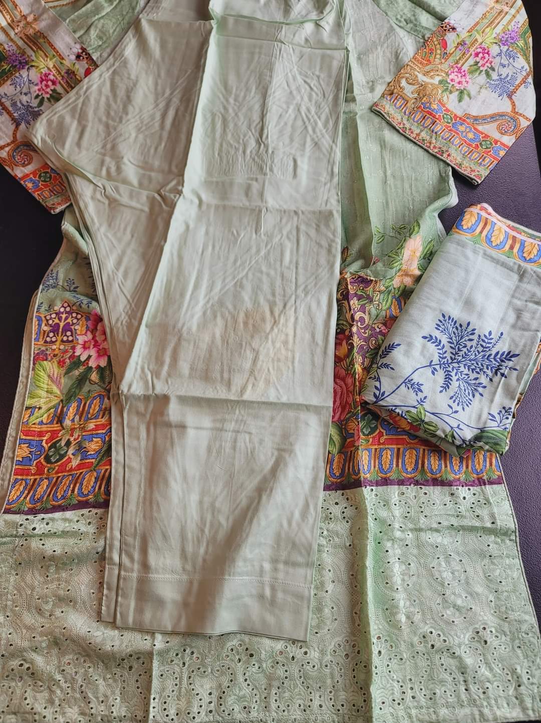 Pakistani Linen Chickenkari Embroidered Salwar kameez Ready To Ship