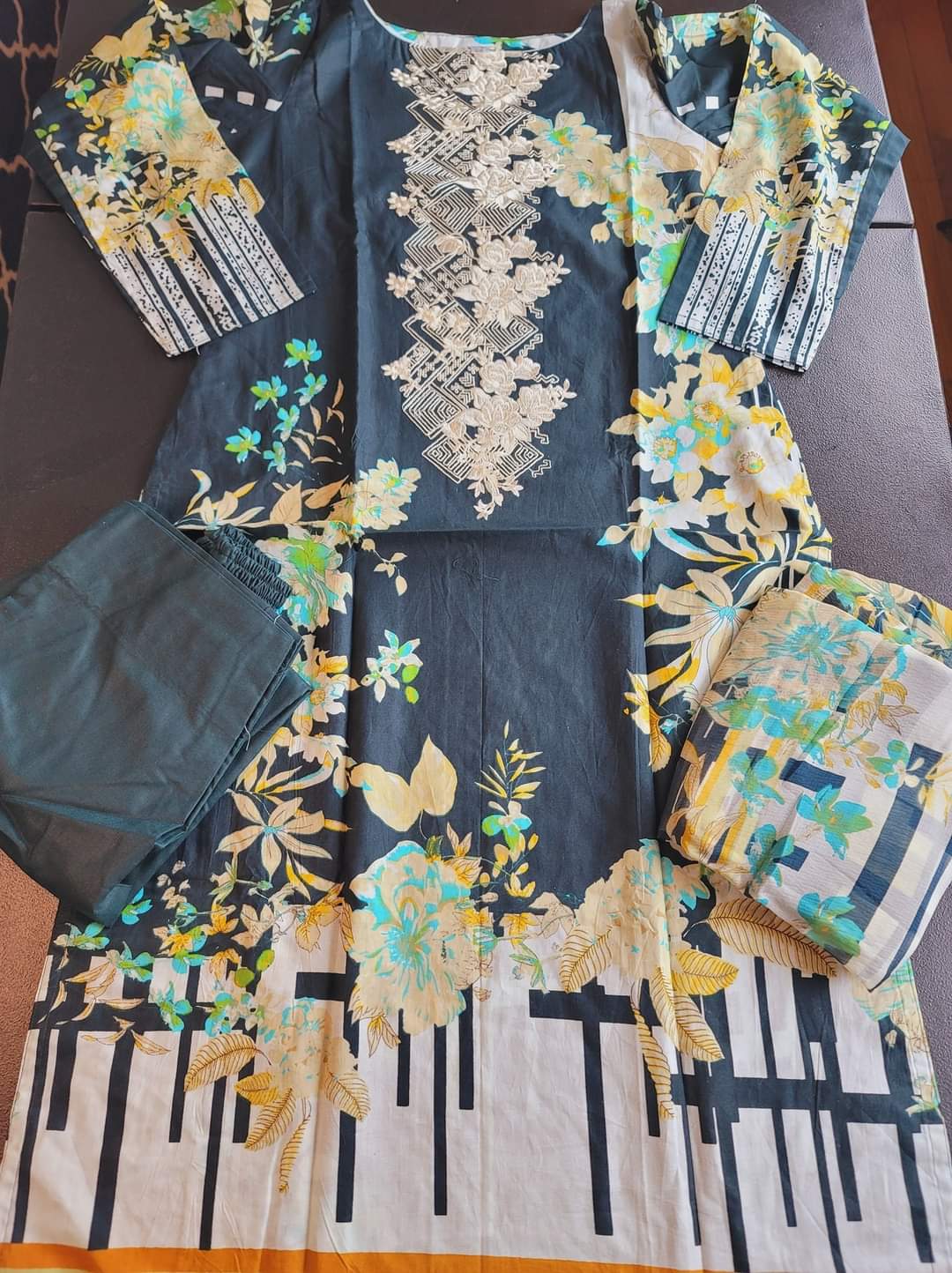 Indian Cotton Stitched Embroidery Suit Ready To Ship