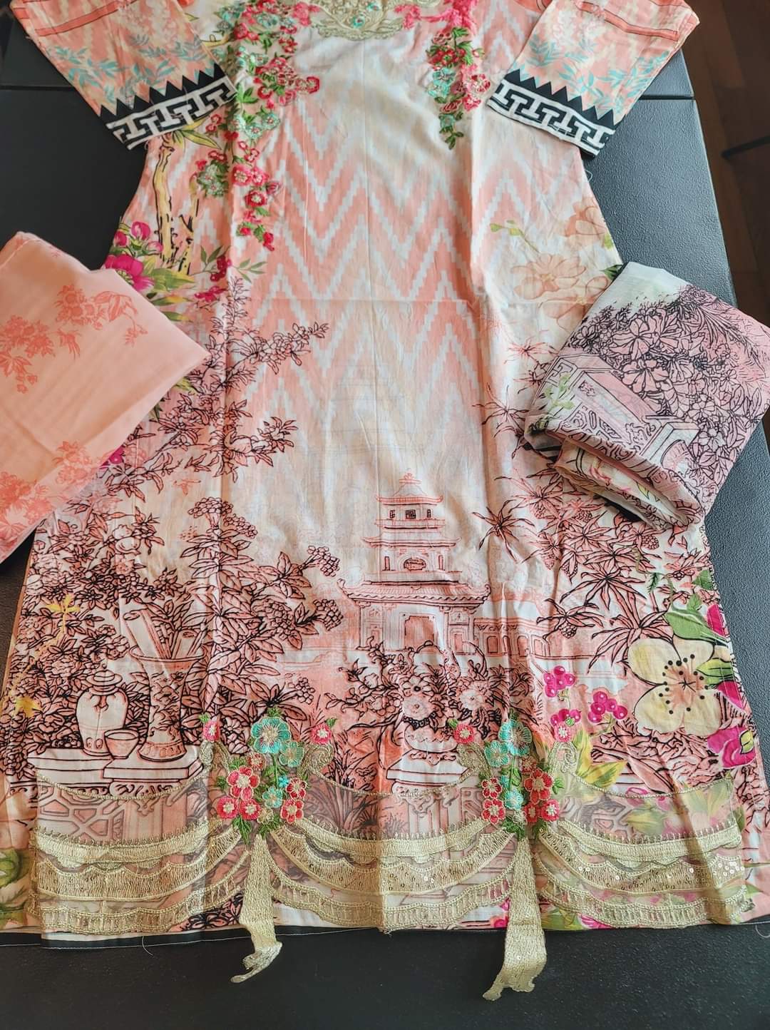 Indian Cotton Stitched Embroidery Suit Ready To Ship