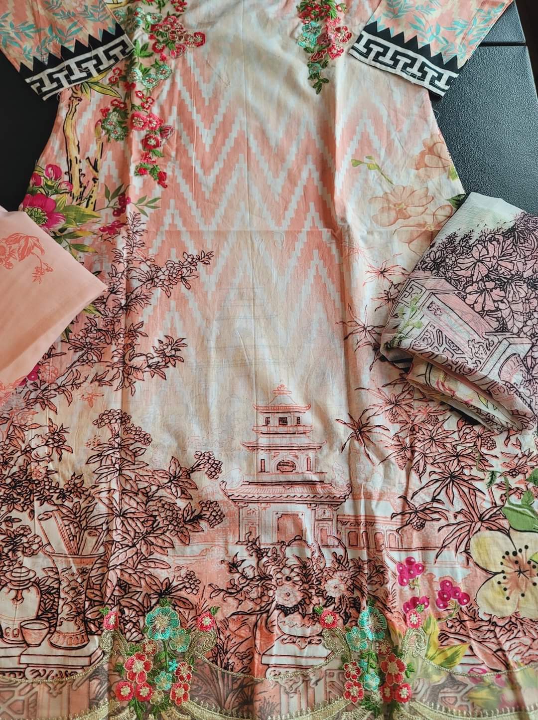 Indian Cotton Stitched Embroidery Suit Ready To Ship