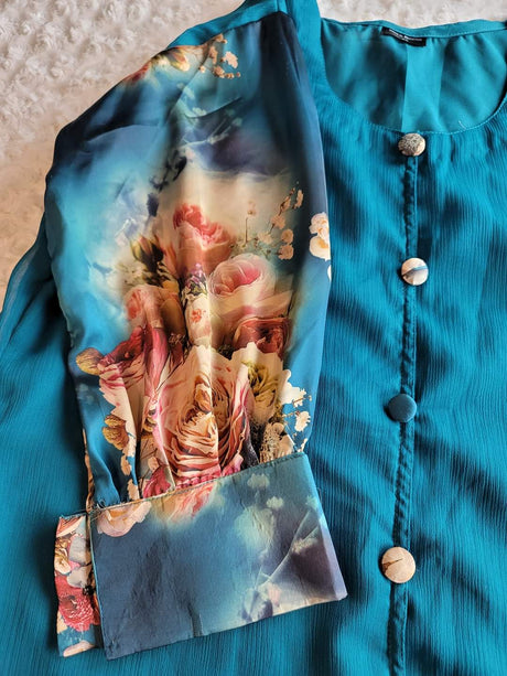 Chiffon kamiz with silk sleeves