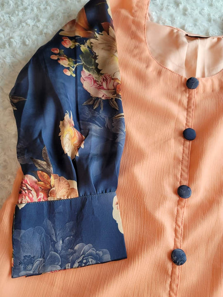 Chiffon kamiz with silk sleeves