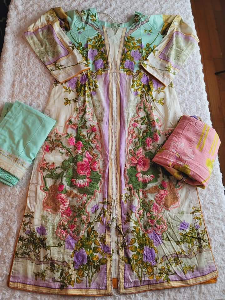 Pakistani lawn Embroidered Salwar kameez Ready To Ship