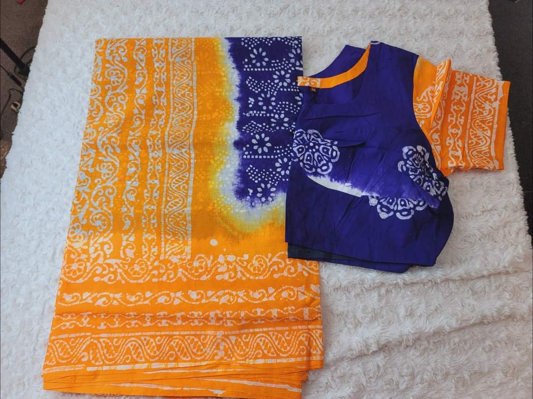 Cotton batik saree with stiched blouse