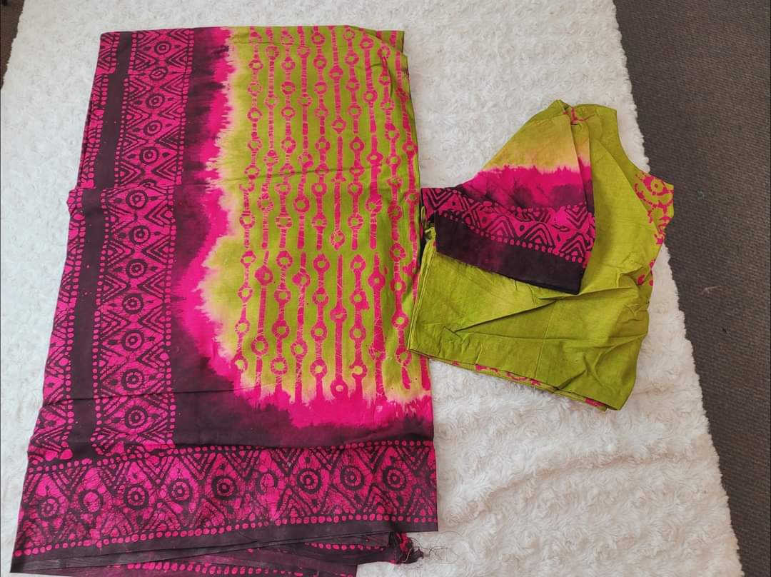 Cotton batik saree with stiched blouse