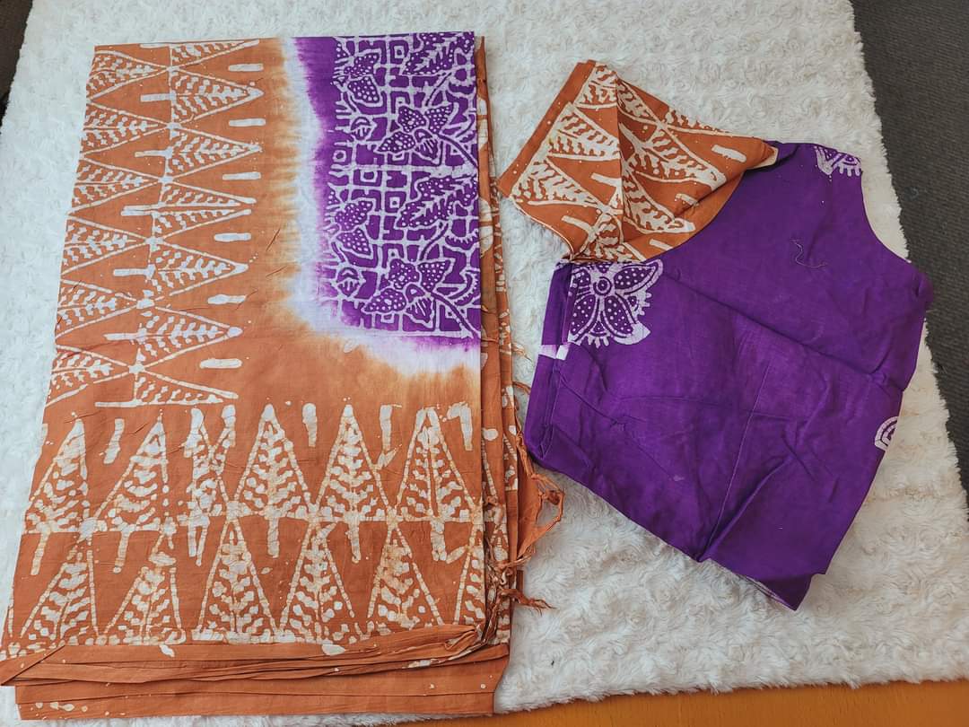 Cotton batik saree with stiched blouse