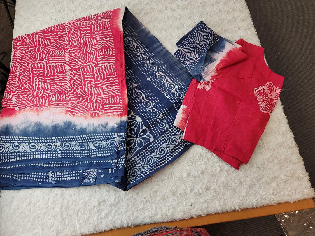 Cotton batik saree with stiched blouse