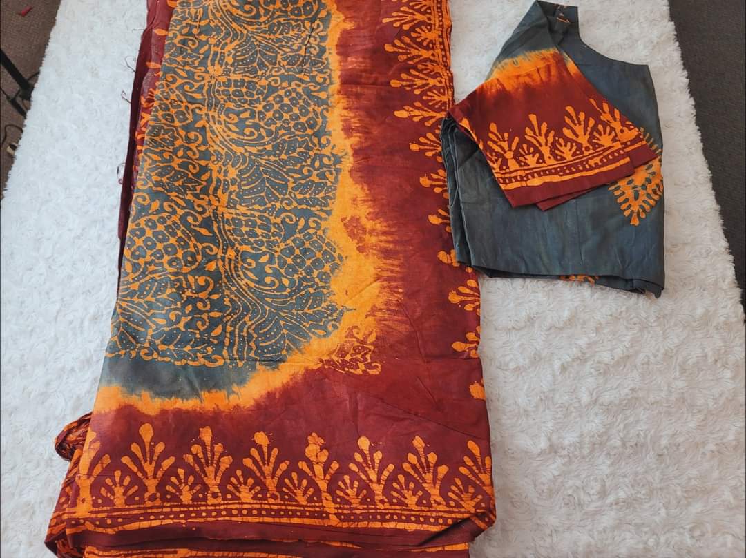 Cotton batik saree with stiched blouse