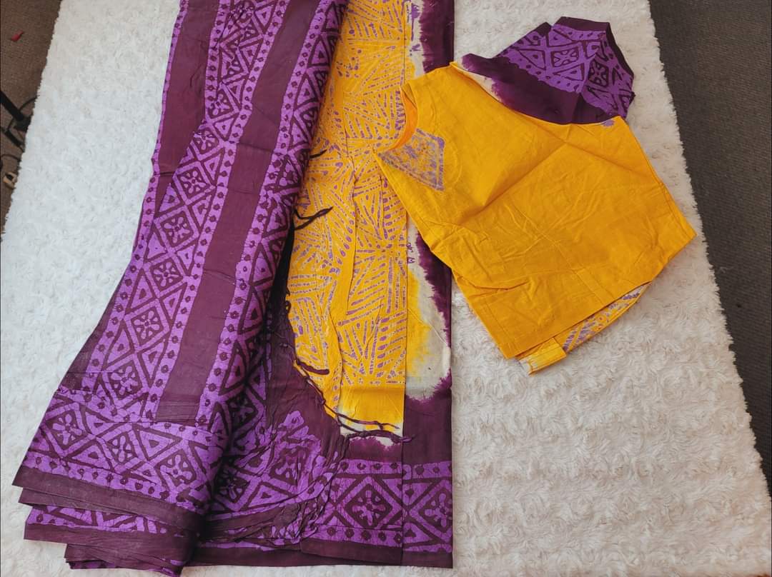 Cotton batik saree with stiched blouse