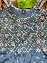 Premium Rayon beautiful anarkali foil print kurti with gota work on yoke with tassels  Premium rayon pant  & cotton foil print dupatta