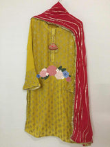 Pure Chinon kurta With Elegant Gotta Zari Work All Over And Beautiful Zari Sequence Hand Work Tassel On Neck  Pure Chiffon Full Size Dupatta With Beautiful Foil Work  Pure Chinon Stitched Garara With Attached Lining And Beautiful Dew Drops And Gotta Work