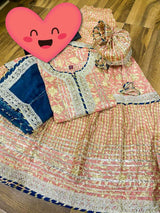 Premium cotton   kurti with  heavy gota detailing & lace on yoke Cotton dupatta with  lace & cotton print flare sharara with heavy gota lace   Complimentary bag (potli)