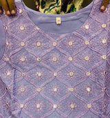 Premium malmal cotton anarkali flair gown with beautiful side tussels  Zari embroidery sequins & foil mirror work on yoke  Mul lining attached