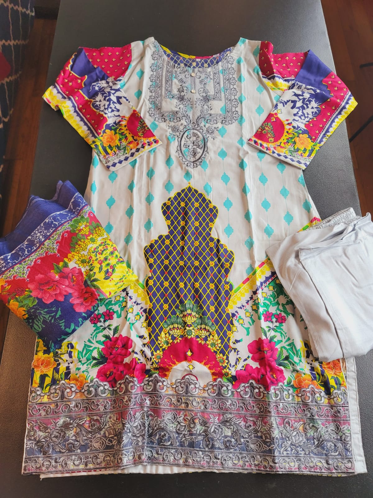 Pakistani Stitched Embroidery Linen Suit Ready To Ship