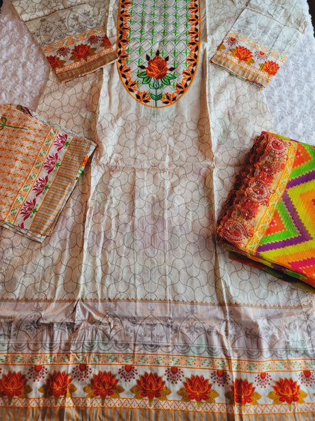 Pakistani lawn Embroidered Salwar kameez Ready To Ship