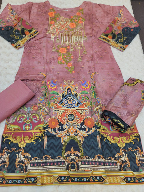 Pakistani Stitched lawn Embroidered Salwar kameez ready to ship