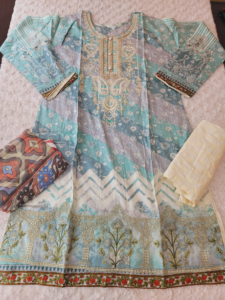 Pakistani Stitched lawn Embroidered Salwar kameez ready to ship