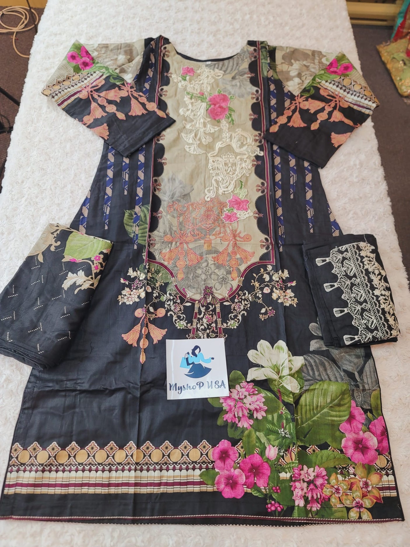 Pakistani Stitched lawn Embroidered Salwar kameez ready to ship