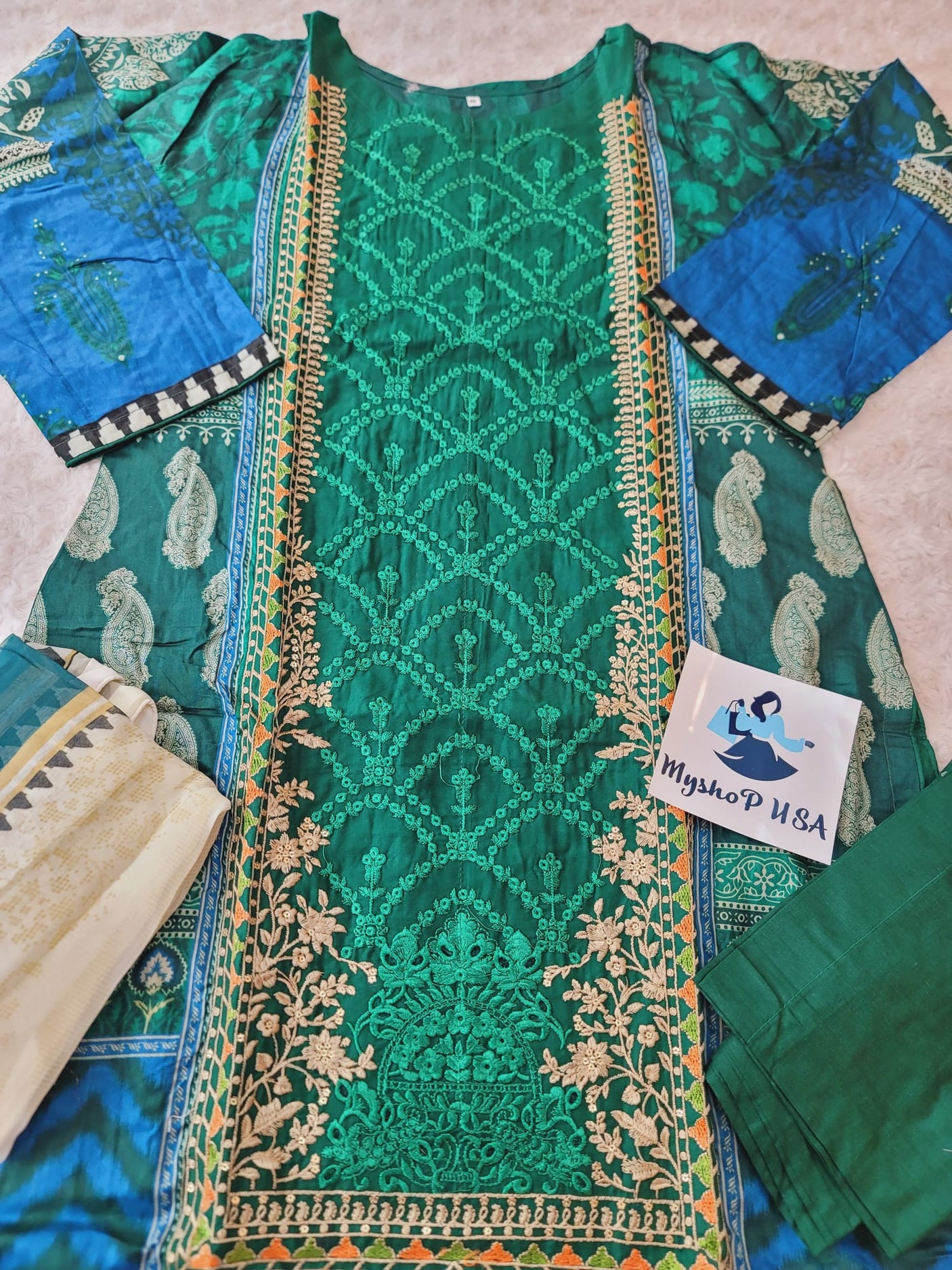 Pakistani Stitched lawn Embroidered Salwar kameez ready to ship