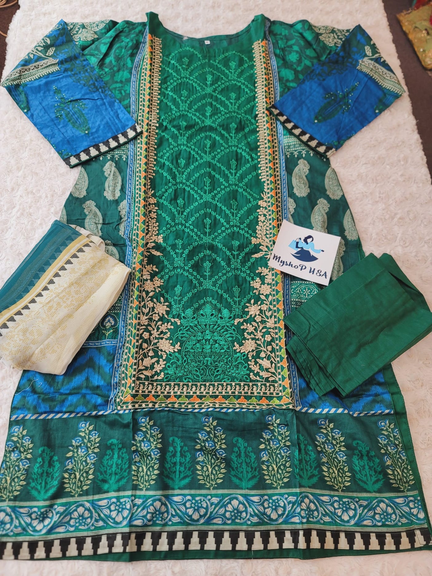 Pakistani Stitched lawn Embroidered Salwar kameez ready to ship