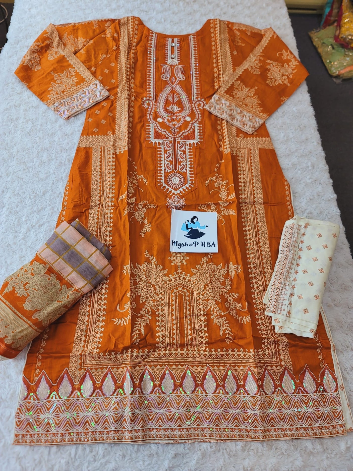 Pakistani Stitched lawn Embroidered Salwar kameez ready to ship