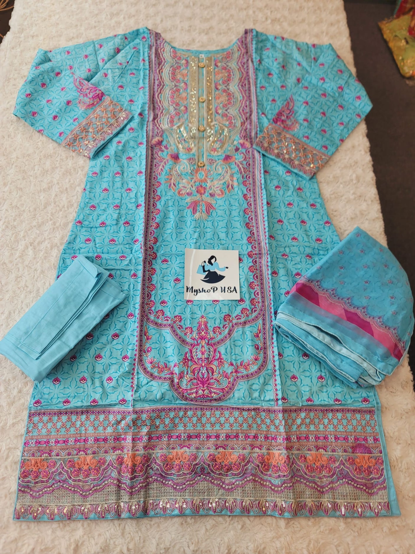 Pakistani Stitched lawn Embroidered Salwar kameez ready to ship