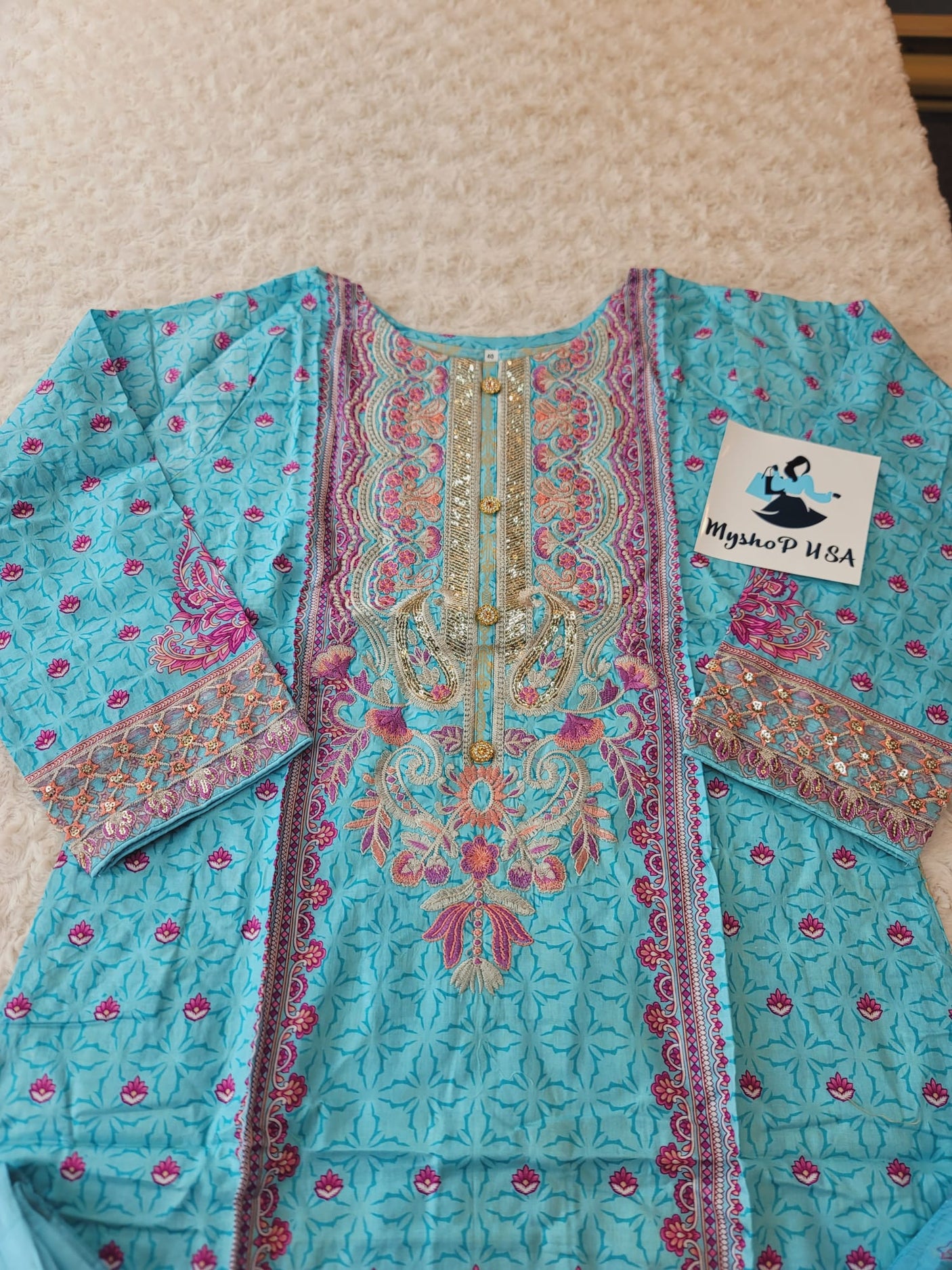 Pakistani Stitched lawn Embroidered Salwar kameez ready to ship