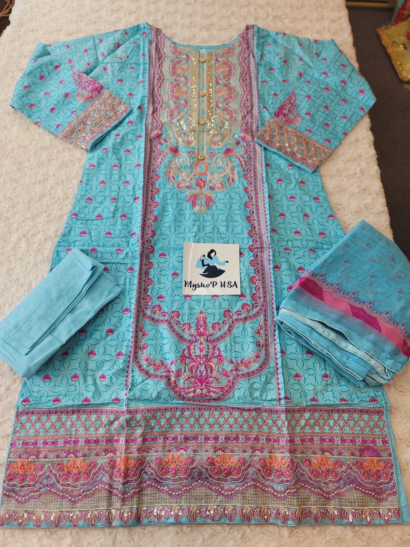 Pakistani Stitched lawn Embroidered Salwar kameez ready to ship