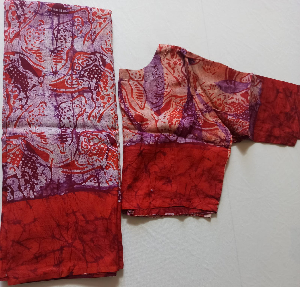 Raw Silk Batik Saree with stitched blouse