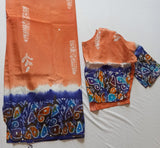 Raw Silk Batik Saree with stitched blouse
