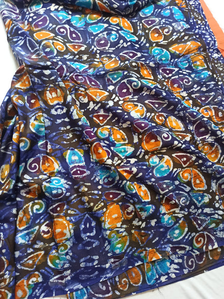 Raw Silk Batik Saree with stitched blouse