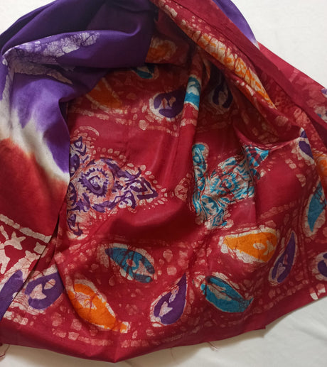 Raw Silk Batik Saree with stitched blouse