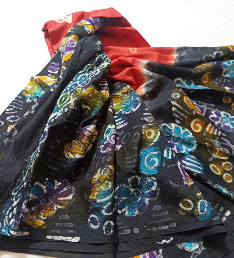 Raw Silk Batik Saree with stitched blouse