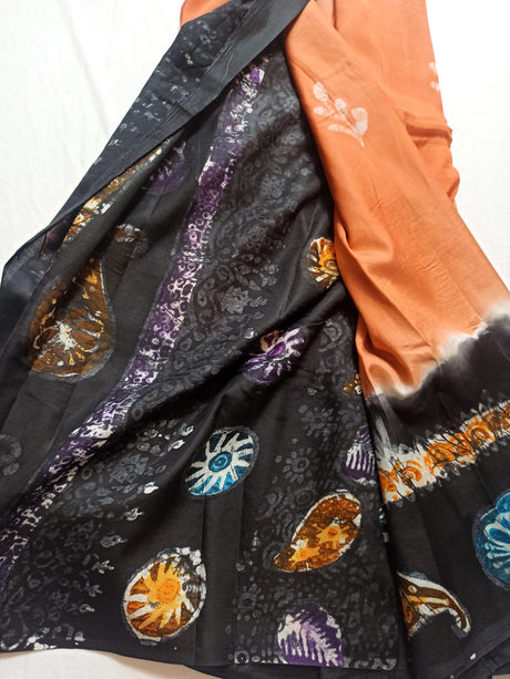 Raw Silk Batik Saree with stitched blouse