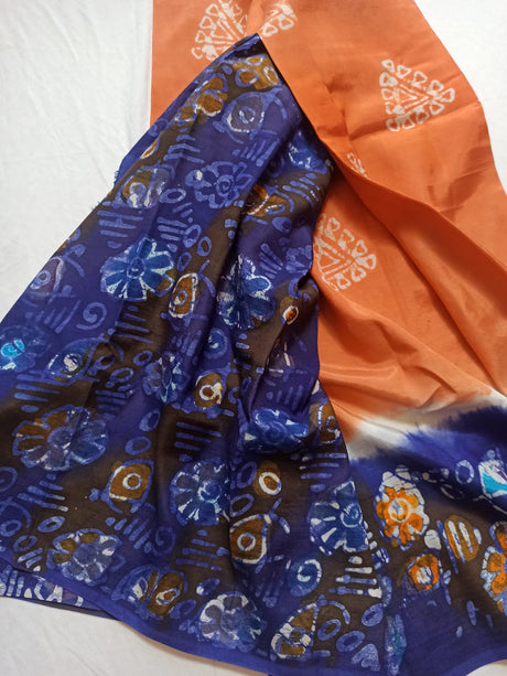 Raw Silk Batik Saree with stitched blouse